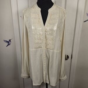 Anu Cream Sequin Embroidered Blouse M | Elegant Party Evening Top